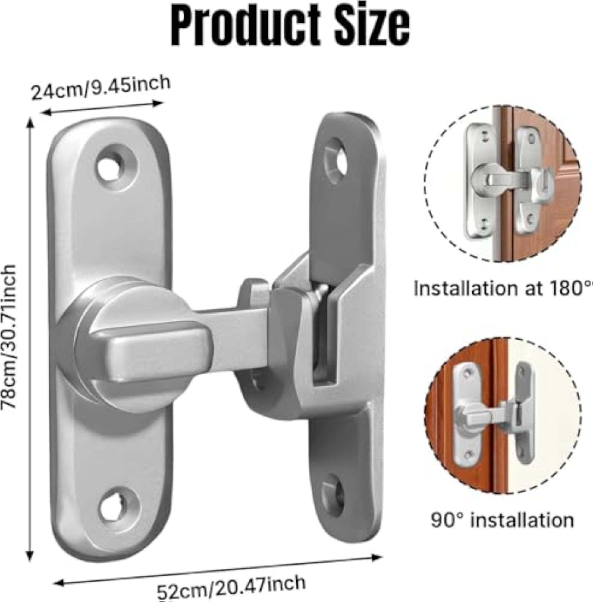 Zinc Alloy 90/180 Degree Barn Door Lock, Right Angle Latch
